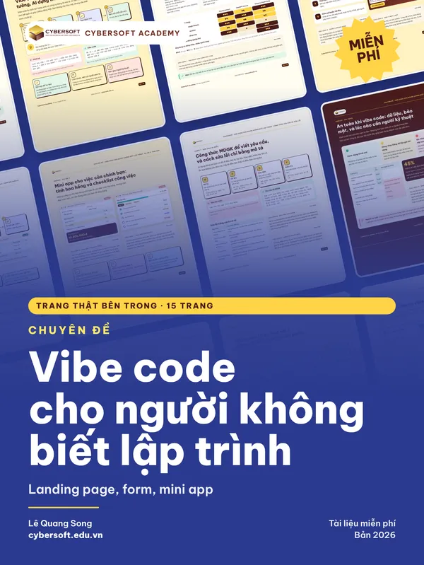 Bìa Vibe code cho người không biết lập trình: landing page, form, mini app