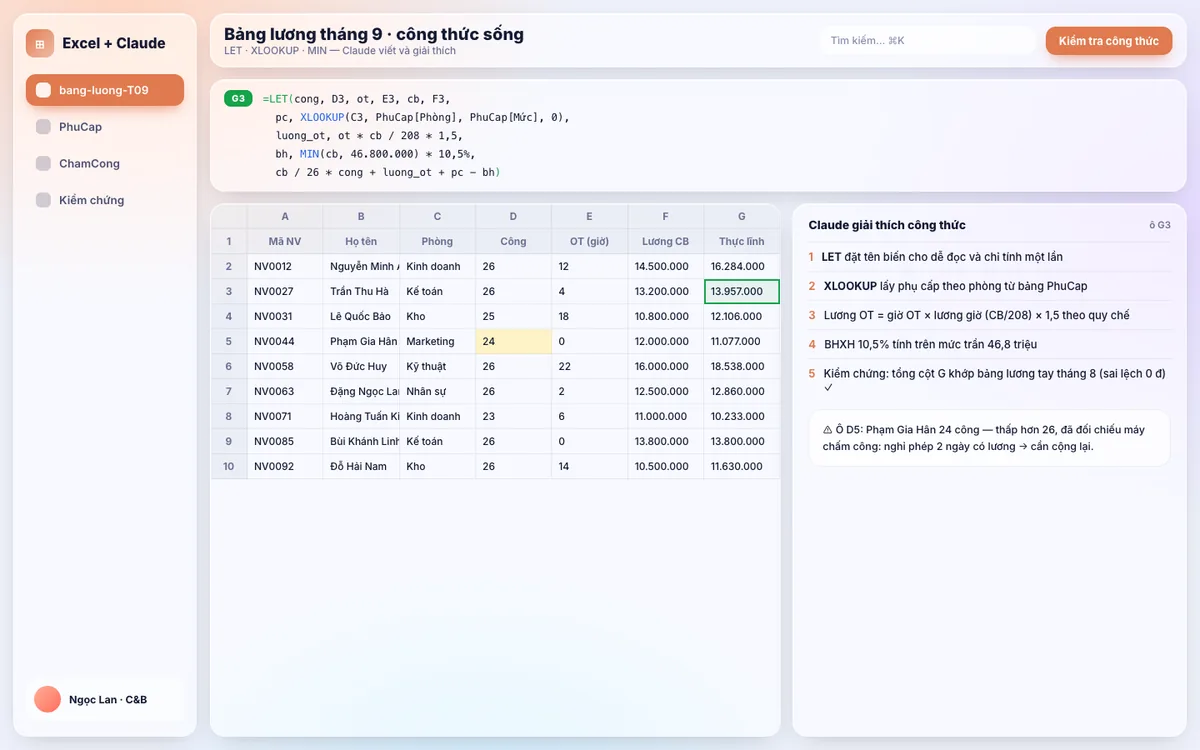 AI Coworker Claude — Công thức Excel phức tạp