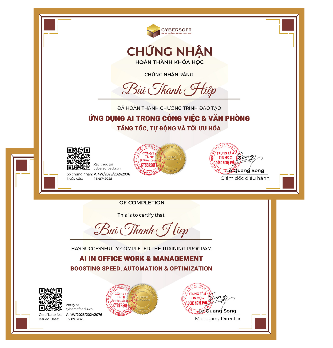 chứng chỉ hoàn thành khóa học