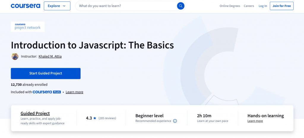 Introduction to JavaScript – Coursera