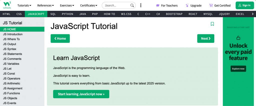 JavaScript Tutorial for Beginners – W3Schools