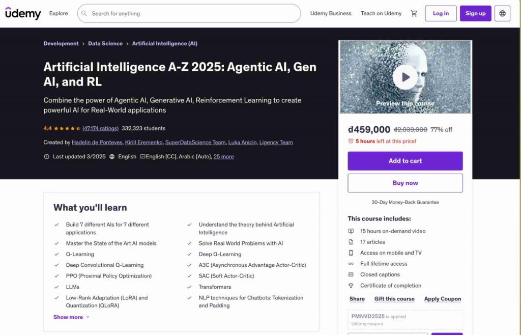 Khóa Học “Artificial Intelligence A-Z: Learn How to Build an AI” – Udemy