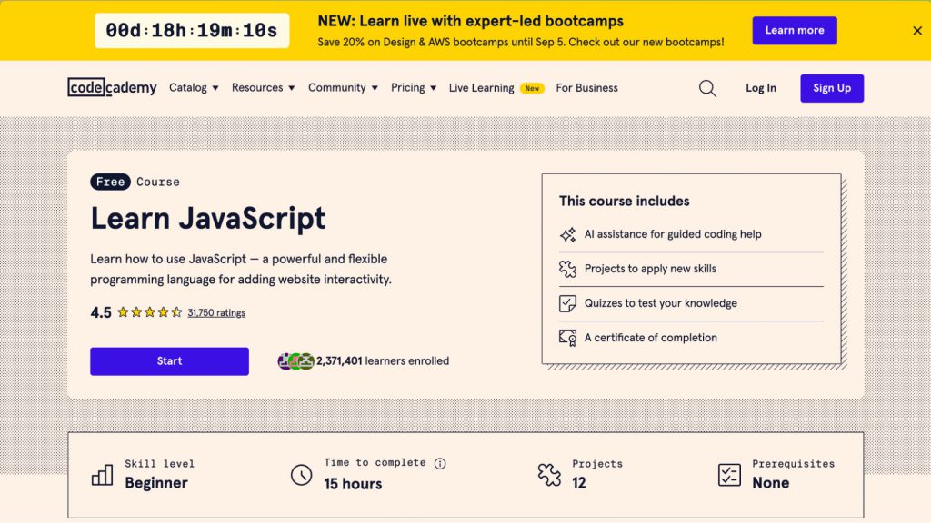 Learn JavaScript – Codecademy